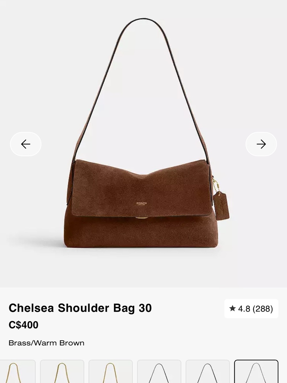 Coach Chelsea Shoulder Bag in Warm Brown Suede